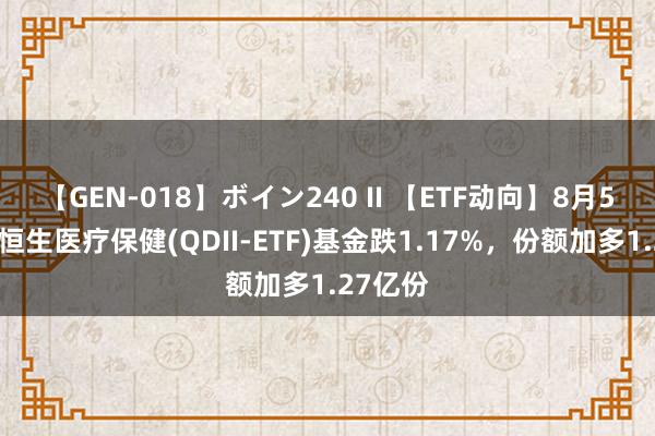 【GEN-018】ボイン240 II 【ETF动向】8月5日博时恒生医疗保健(QDII-ETF)基金跌1.17%，份额加多1.27亿份